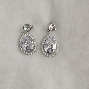 Crystal And Rhinestone Silver Teardrop Earrings